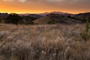 Sunset Above Desert Grassland Hills