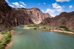 Colorado River Sprawling Out Below the Vishnu Rocks