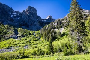 Waterfalls in Death Canyon Below Mountain