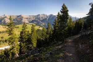 The Rendezvous Mountain Trail climbing high above Granite Canyon. Grand Teton National Park, Wyoming