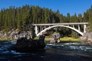 The Yellowstone River flowing below the Chittenden Bridge. Yellowstone National Park, Wyoming
