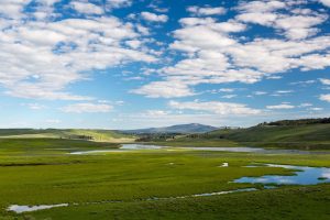 Clouds passing over the Yellowstone River and the Hayden Valley. Yellowstone National Park, Wyoming
