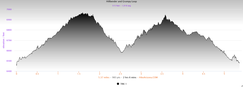 Elevation profile for Hillbender and Grumpy Loop
