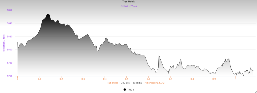 Elevation profile for the Tree Molds Trail