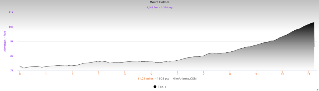 Elevation Profile for Mount Holmes Trail