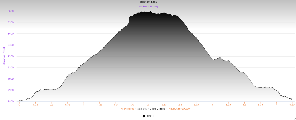 Elevation profile for the Elephant Back Mountain Trail