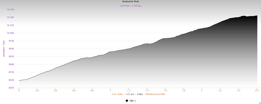 Elevation profile for Avalanche Peak
