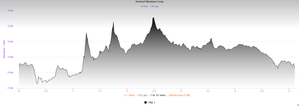 Elevation profile for the Sentinel Meadows Loop